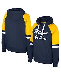 Colosseum Women's Navy Michigan Wolverines Oversized Color Block Pullover Hoodie