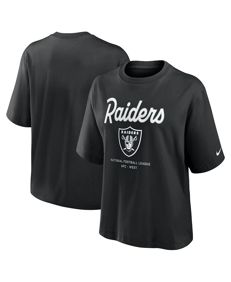 Nike Women's Black Las Vegas Raiders Essential Script Relaxed Boxy T-Shirt
