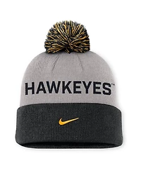 Nike Men's Gray/Black Iowa Hawkeyes Primetime Peak Cuffed with Pom Knit Hat