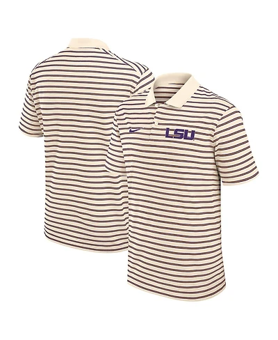 Nike Men's Cream/Purple Lsu Tigers Solid Foundation Striped Performance Polo Shirt