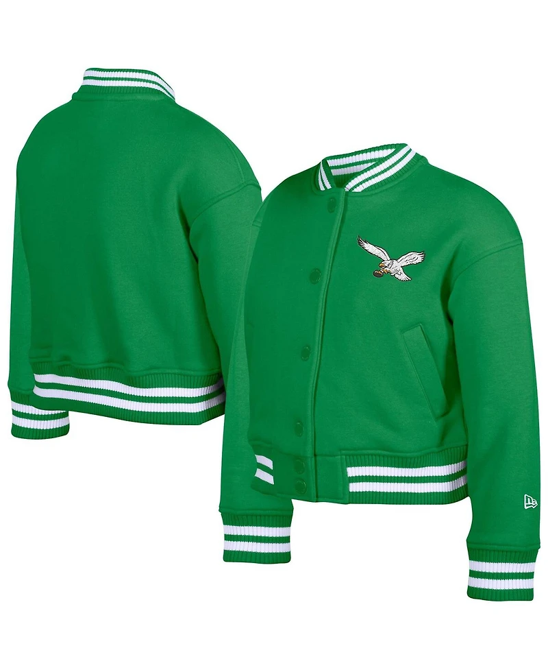New Era Big Boys and Girls Kelly Green Philadelphia Eagles Throwback Chenille applique Fleece Full-Snap Jacket