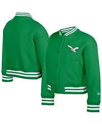 New Era Big Boys and Girls Kelly Green Philadelphia Eagles Throwback Chenille applique Fleece Full-Snap Jacket