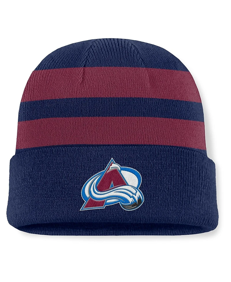 Fanatics Men's Navy/Burgundy Colorado Avalanche Fundamental Swipe Stripe Cuffed Knit Hat