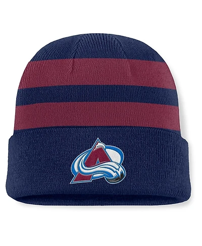 Fanatics Men's Navy/Burgundy Colorado Avalanche Fundamental Swipe Stripe Cuffed Knit Hat