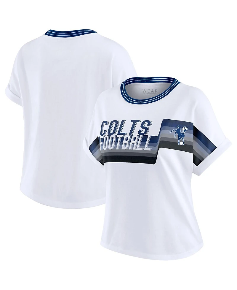 Wear by Erin Andrews Women's White Indianapolis Colts Cropped Center Stripe Dolman T-Shirt