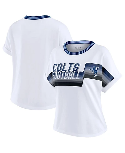 Wear by Erin Andrews Women's White Indianapolis Colts Cropped Center Stripe Dolman T-Shirt