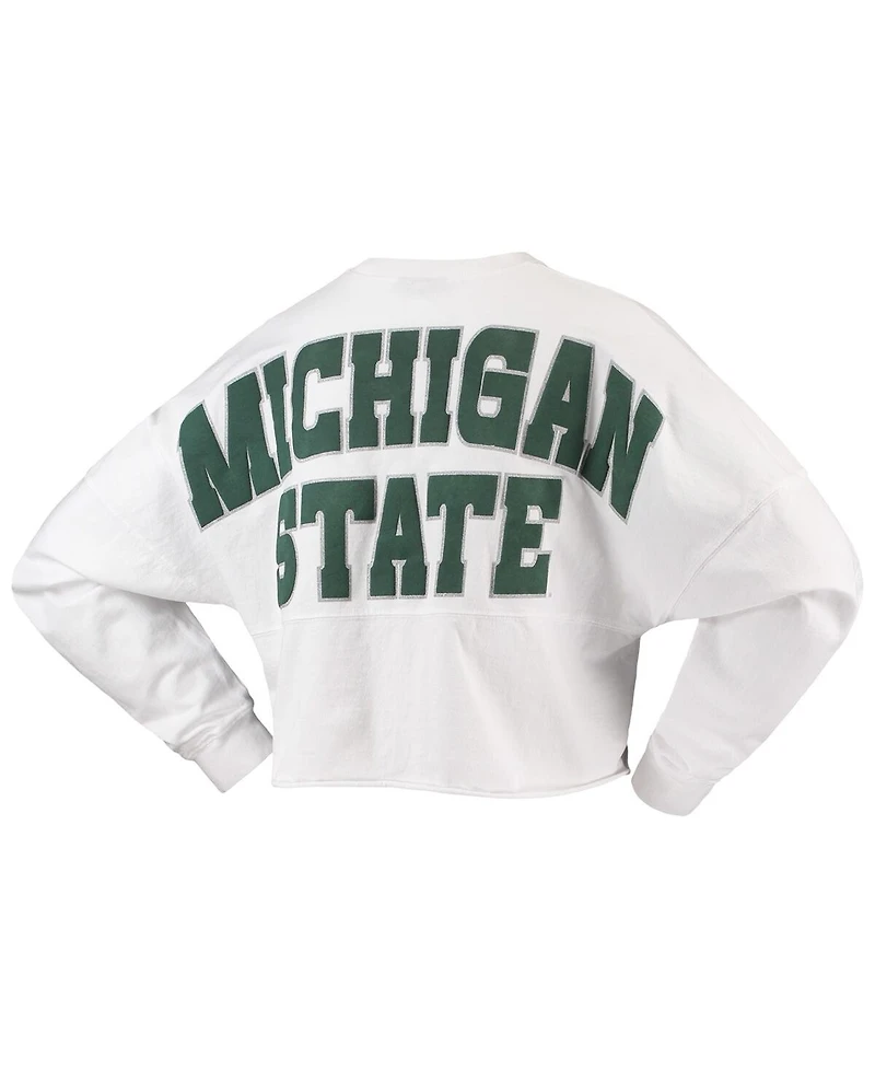 Spirit Jersey Women's White Michigan State Spartans Laurels Crop Long Sleeve T-Shirt