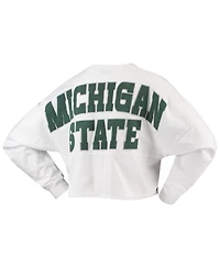 Spirit Jersey Women's White Michigan State Spartans Laurels Crop Long Sleeve T-Shirt