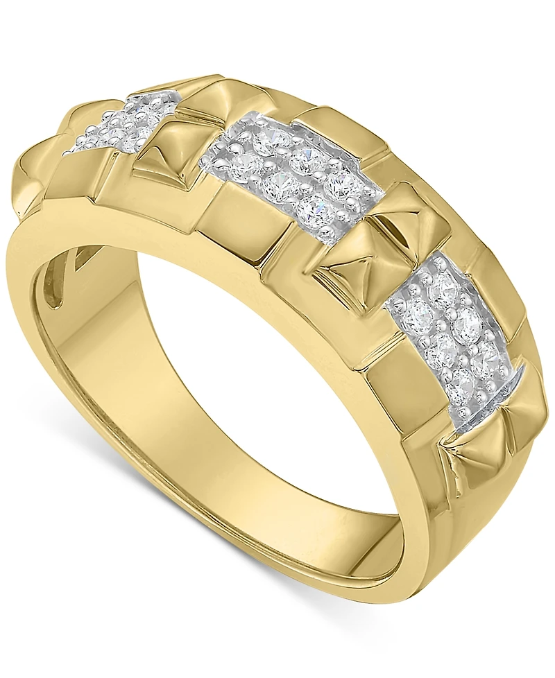Men's Diamond Triple Cluster Obelisk Texture Band (1/3 ct. t.w.) in 10k Gold