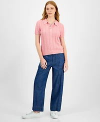Nautica Jeans Women's Cotton Polo Cable-Knit Sweater