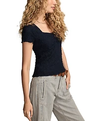 Lucky Brand Women's Textured Sweetheart Neck Babydoll Top