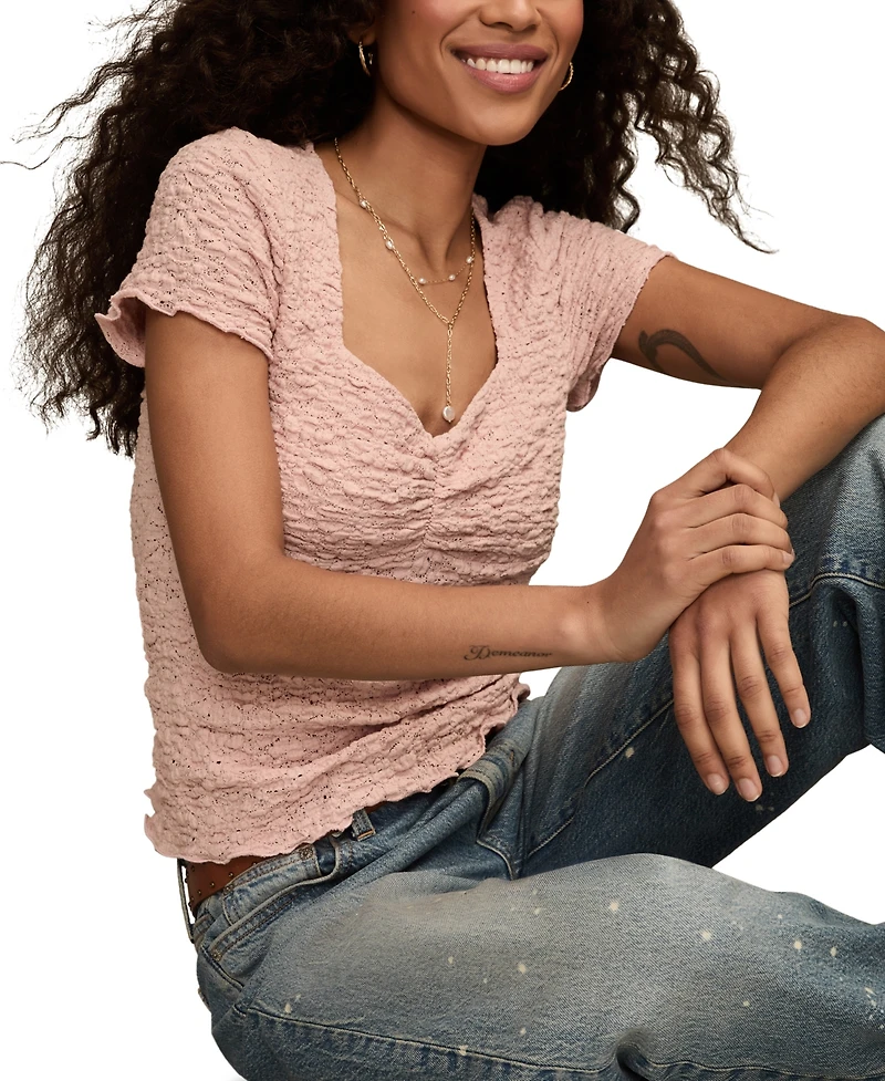 Lucky Brand Women's Textured Sweetheart Neck Babydoll Top