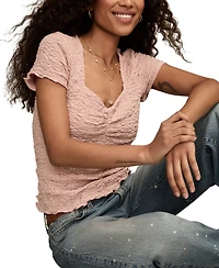 Lucky Brand Women's Textured Sweetheart Neck Babydoll Top