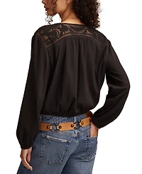 Lucky Brand Women's Long Sleeve Pintuck Bubble Top