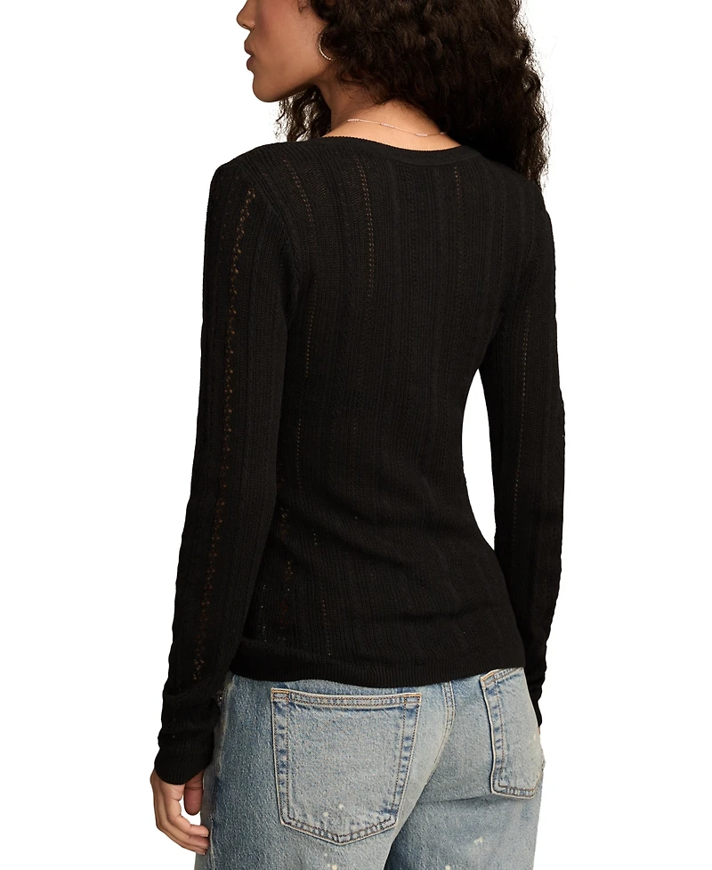 Lucky Brand Women's Pointelle Henley Sweater