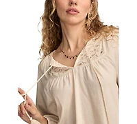 Lucky Brand Women's Embroidered Bubble Peasant Top