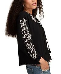Lucky Brand Women's Embroidered Bubble Peasant Top