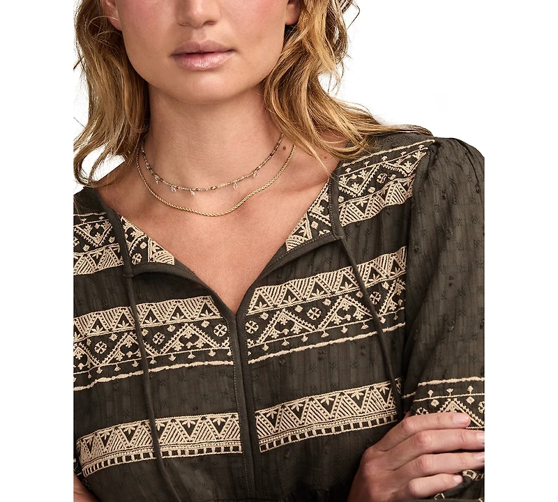 Lucky Brand Women's Mixed Trim Peasant Top