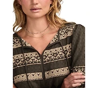 Lucky Brand Women's Mixed Trim Peasant Top