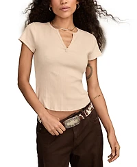 Lucky Brand Women's Short Sleeve Henley Neck Top