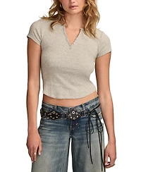 Lucky Brand Women's Short Sleeve Henley Neck Top