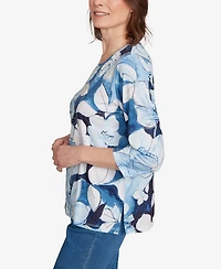 Alfred Dunner Women's Classic Monotone Floral Embellished Top