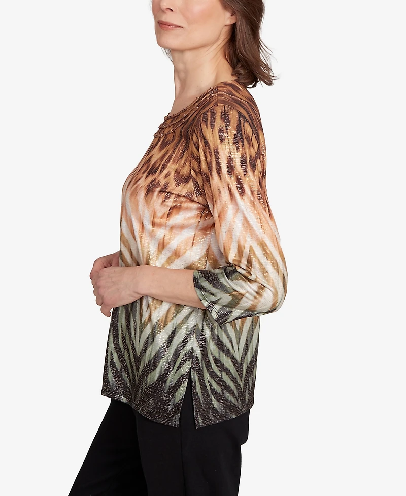 Alfred Dunner Women's Classic Ombre Animal Skin Three Quarter Sleeve Top