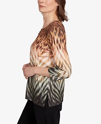 Alfred Dunner Women's Classic Ombre Animal Skin Three Quarter Sleeve Top
