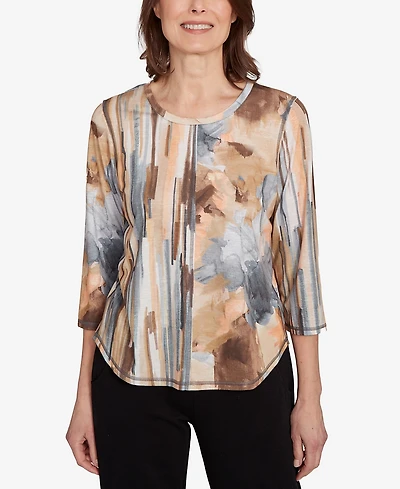 Alfred Dunner Women's Classic Spliced Floral Stripe Top