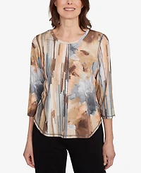 Alfred Dunner Women's Classic Spliced Floral Stripe Top