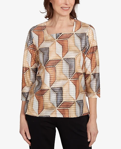 Alfred Dunner Women's Classic Stained Glass Square Neck Top
