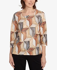 Alfred Dunner Women's Classic Stained Glass Square Neck Top