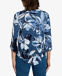 Alfred Dunner Women's Classic Puff Print Denim Floral Top