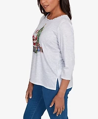 Alfred Dunner Women's Classic Santa and Tree Print Top