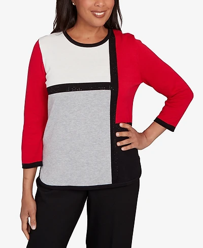 Alfred Dunner Women's Classic Color Block Long Sleeve Sweater