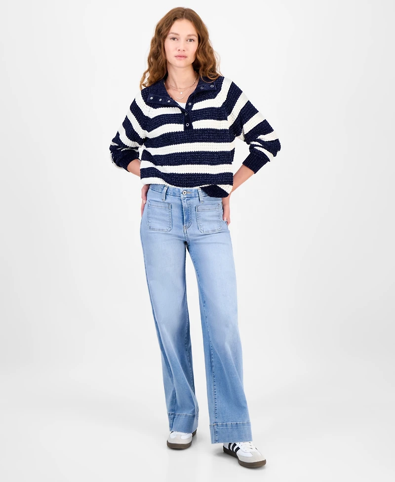 Ultra Flirt Juniors' Snap-Front Chenille Long-Sleeve Sweater