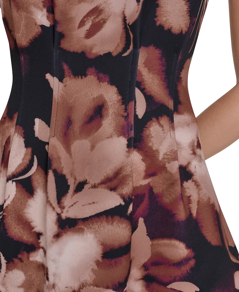 Halston Women's Printed Tucked Scuba Dress