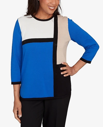 Alfred Dunner Women's Classic Color Block Long Sleeve Sweater