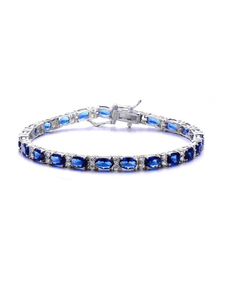 Sterling Silver with Colored Cubic Zirconia Tennis Bracelet White Gold Plated, 14K or 18K Rose Plated