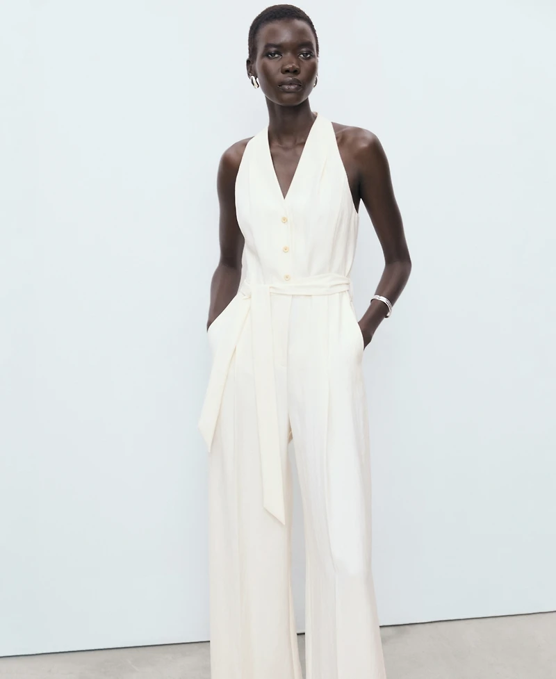 Mango Women's Belted Halter Neck Jumpsuit