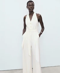 Mango Women's Belted Halter Neck Jumpsuit