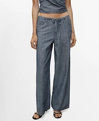 Mango Women's Belted Wide Leg Denim Pants