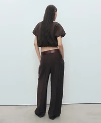Mango Women's Ramie Cropped Balloon Blouse