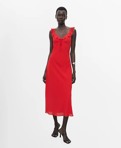 Mango Women's Flounce Neckline Midi Dress