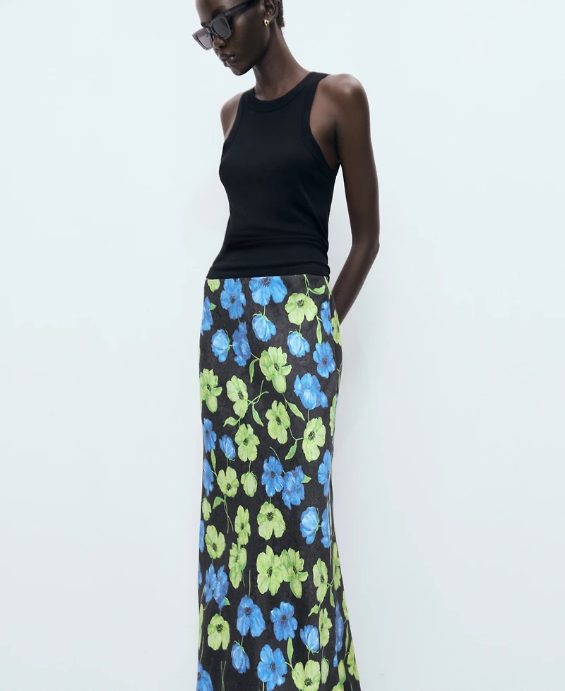 Mango Women's Floral-Print Long Skirt