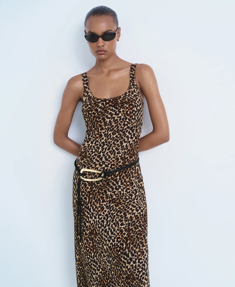 Mango Women's Animal-Print Midi-Dress