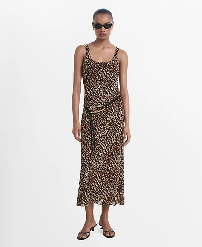 Mango Women's Animal-Print Midi-Dress