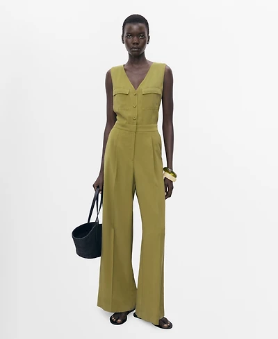 Mango Women's Long Chest-Pocket Jumpsuit