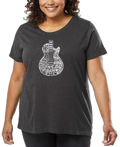 La Pop Art Plus Size Rock Guitar Head Word Art T-Shirt
