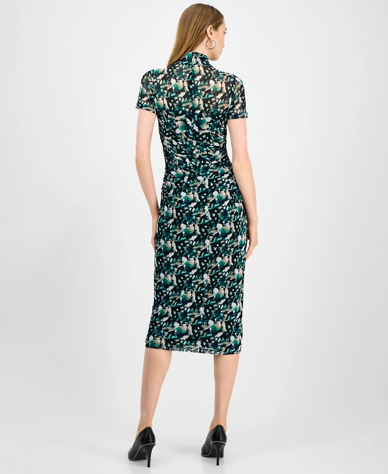 Bar Iii Women's Printed-Mesh Mock-Neck Midi Dress, Macy's Exclusive